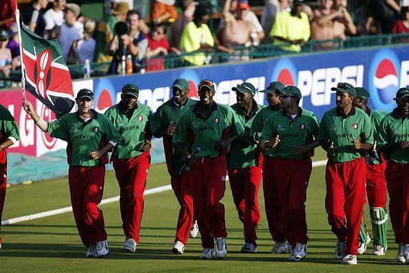 Kenyan players take a victory lap after reaching the semi-finals of the 2003 World Cup.