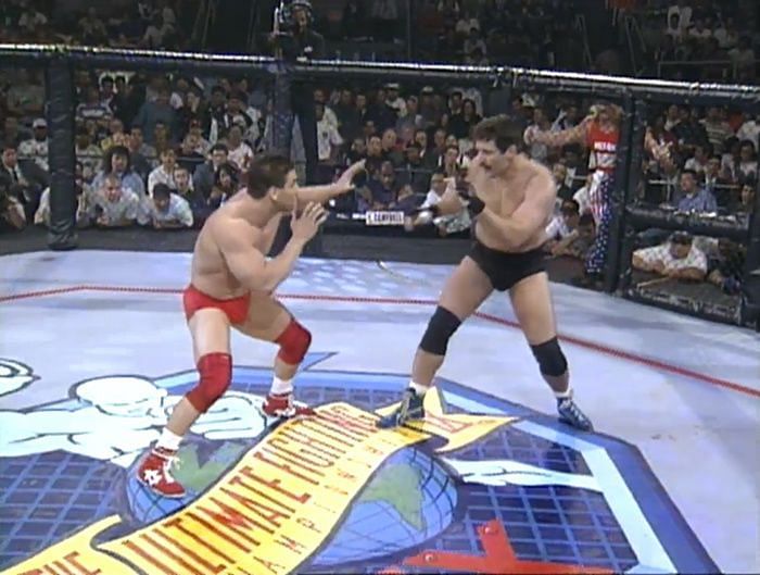 Ken Shamrock and Dan Severn circle each other in the UFC 9 headliner
