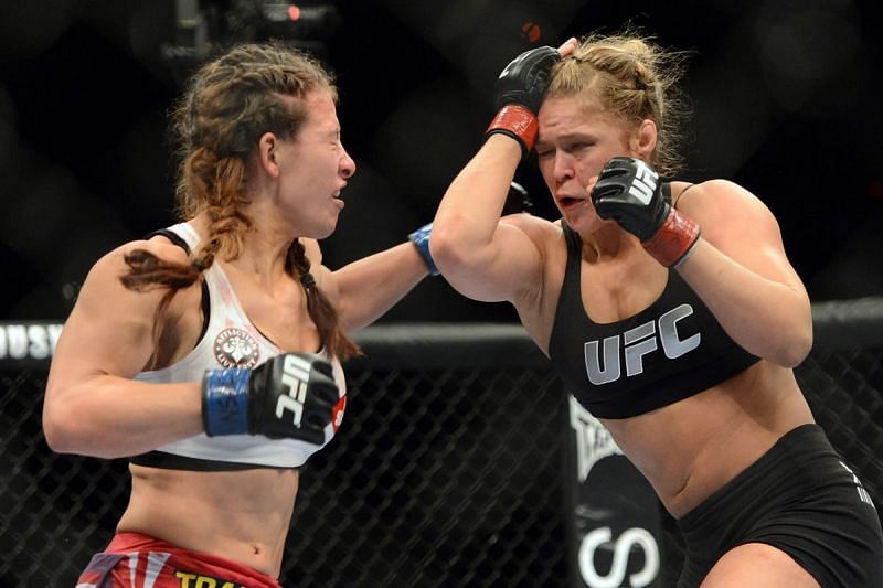 Miesha Tate during her fight against Ronda Rousey at UFC 168
