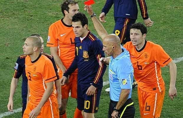 Johnny Heitinga saw red as Spain won the 2010 World Cup in Extra Time