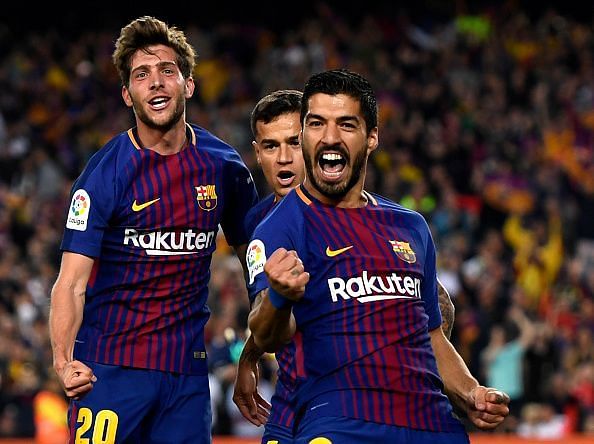 Barcelona superstars - Sergi Roberto, Philippe Coutinho, and Luis Suarez