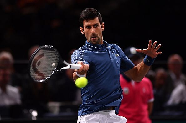 Novak Djokovic&#039;s forehand in action, Rolex Paris Masters - Day Two