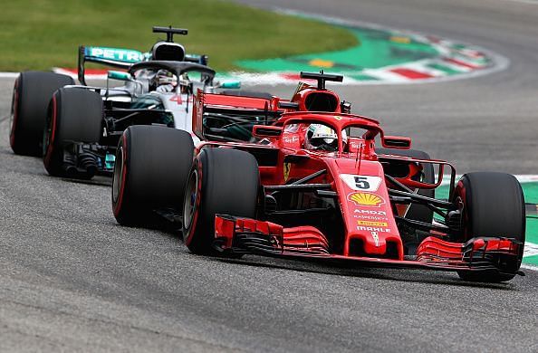 Hamilton following Vettel at the Italian Grand Prix