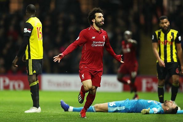 Mohamed Salah scores against Watford FC in the premier league