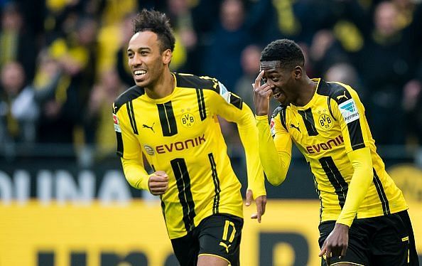 Aubameyang(l) and Dembele(r) played together at Borussia Dortmund
