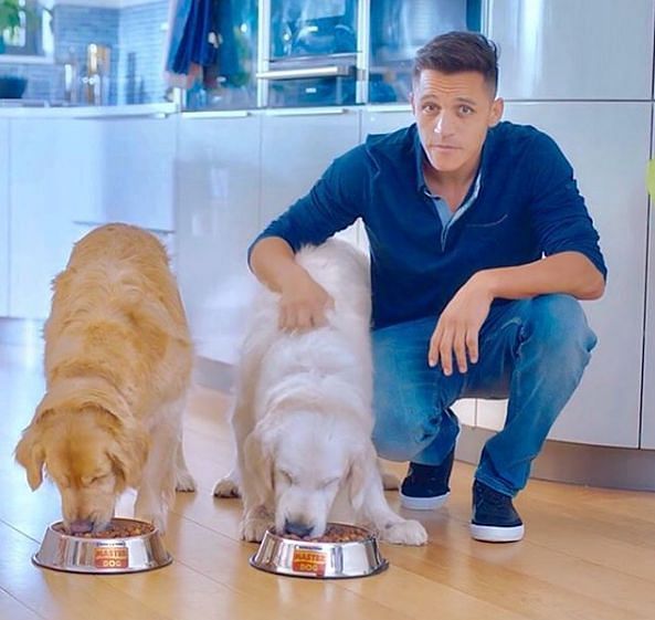 Alexis Sanchez with his dogs Atom and Humber
