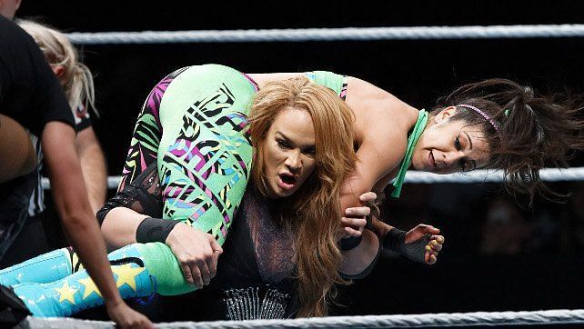 Nia Jax grapples with Bayley en route to victory at Evolution