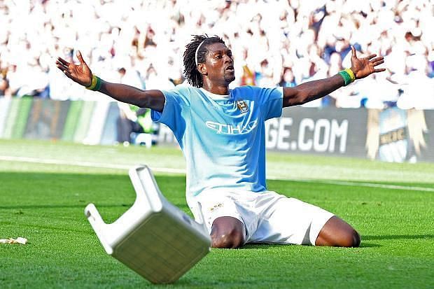 Emmanuel Adebayor caused great controversy with this celebration.