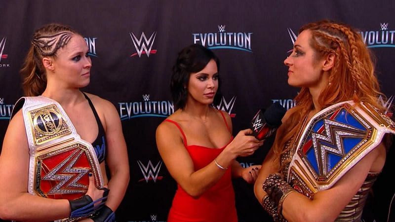 Ronda and Becky during a backstage interview after Evolution PPV