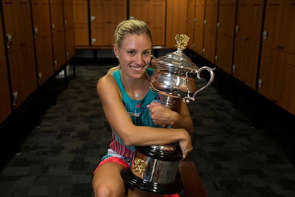 Angelique Kerber with the 2016 Australian Open Trophy
