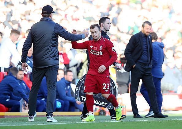 Xherdan Shaqiri was included in the starting XI, having been recently been dropped for Liverpool&#039;s loss to Red Star Belgrade due to non-sporting reasons.