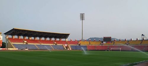The Sarusajai Stadium getting ready for the game tomorrow.