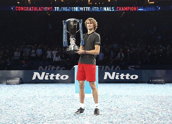Alexander Zverev with the 2018 Nitto ATP Finals Trophy