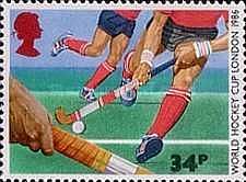 A STAMP ISSUED BY ROYAL MAIL ON 6TH WORLD CUP HOCKEY .