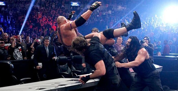 The Shield puts Ryback through a table