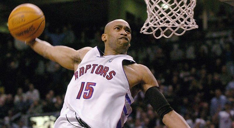 Vince Carter wearing the Raptors&#039; longtime home jersey