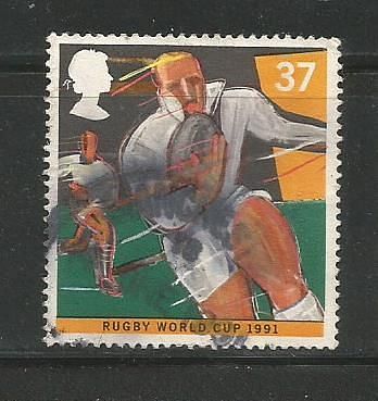 Stamp issued by Great Britain on 2nd Rugby World Cup in 1991