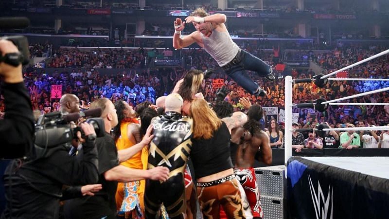 Ambrose jumping on the Lumberjacks.