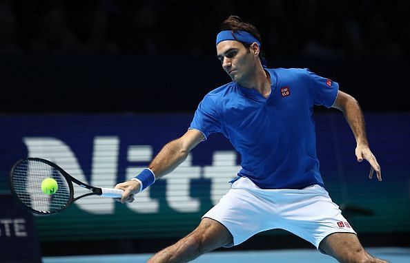 Roger Federer during his Nitto ATP Finals semi-final match against Zverev