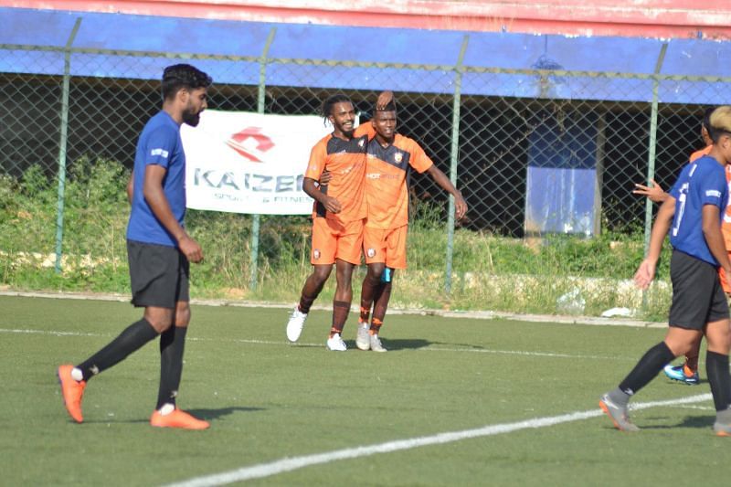 South United FC celebrate their first goal of the game