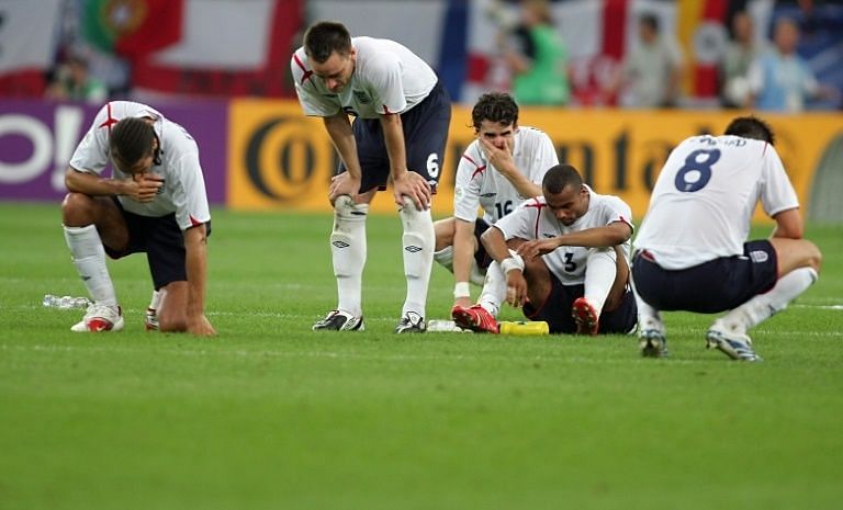 Devastated England players after losing to Portugal in a shootout at the 2006 World Cup