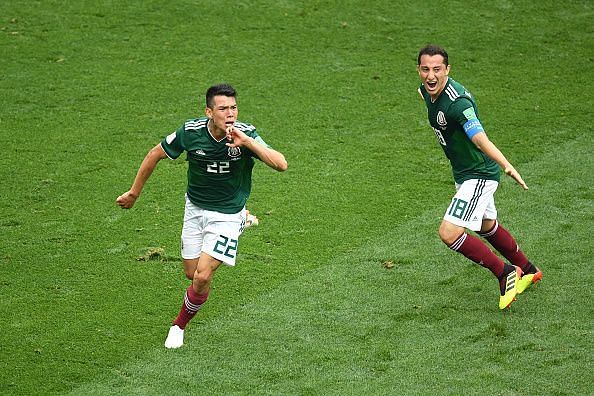 Lozano celebrates after scoring against Germany in the World Cup