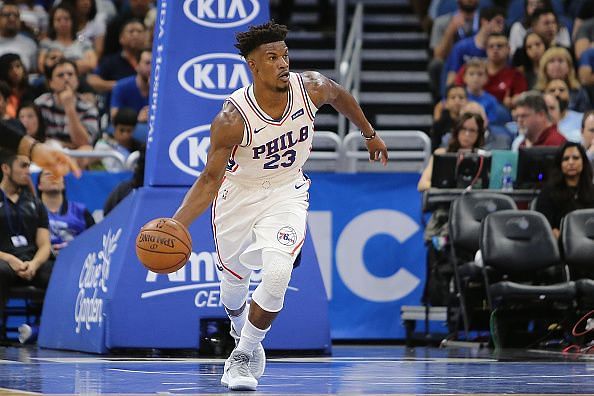 Jimmy Butler in his first competitive game for the Philadelphia 76ers