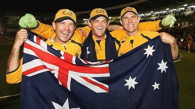 Australia&#039;s dominating trio poses after the 2007 World Cup triumph