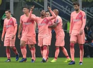 Malcom celebrating his first goal for FC Barcelona