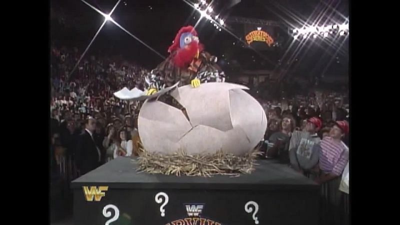 The Gobbledy Gooker hatches from a gigantic egg at Survivor Series 1990.