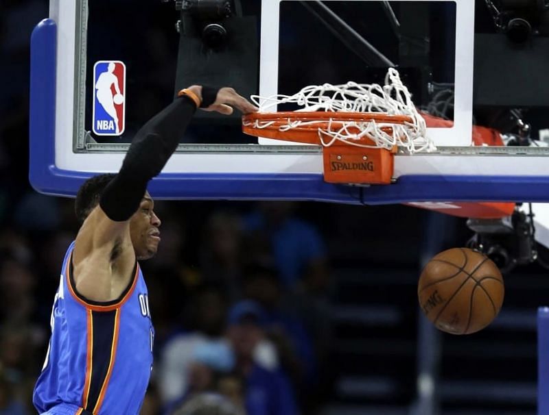 Russell Westbrook making 2 of his 57 points against the Orlando Magic