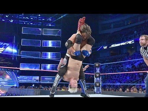 The Phenomenal AJ Styles delivers his finishing move, the Styles Clash, to a helpless James Ellsworth .