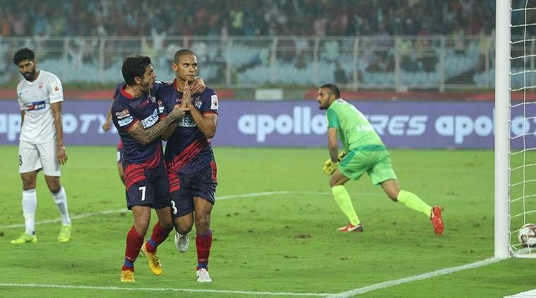 Gerson Vieira (right) celebrates after scoring the goal against FC Pune City