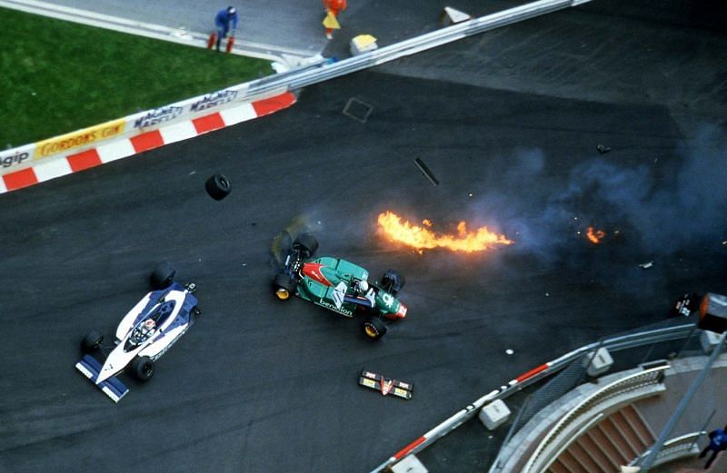 Piquet crashing out of the Monaco Grand Prix
