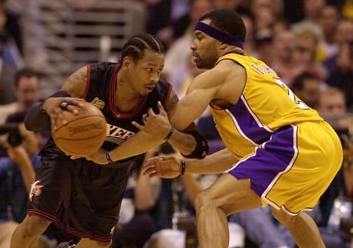 Iverson (left) in action during the NBA Finals