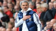 Jose Mourinho celebrates Willian's second goal at Anfield in the most passionate manner.
