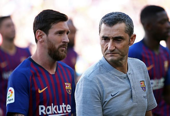 Barcelona&#039;s captain Lionel Messi(l), and coach Ernesto Valverde(r) will not want to lose the player