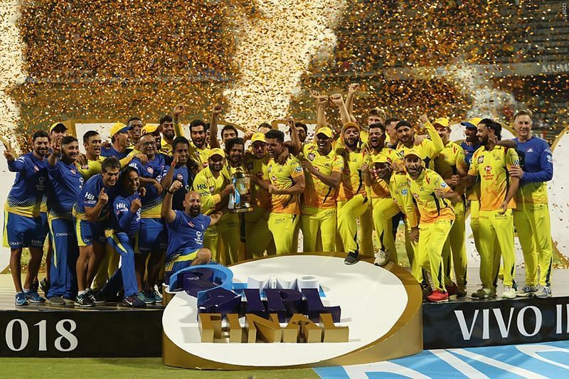 Chennai Super Kings Team crowning trophy for 3rd time