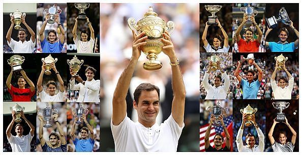 A montage of Roger Federer&#039;s Grand Slam wins