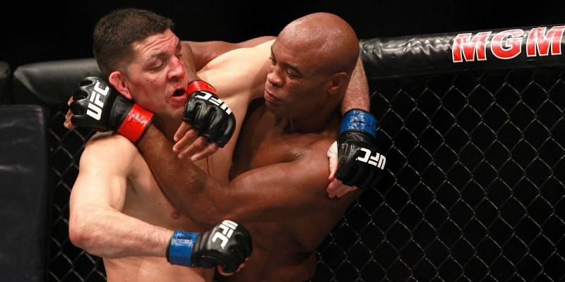Nick Diaz engaging with Anderson Silva during their last face-off!
