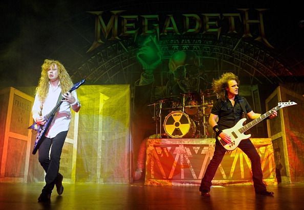Dave Ellefson (right) on-stage with Megadeth on the Jagermeister Fall Music Tour