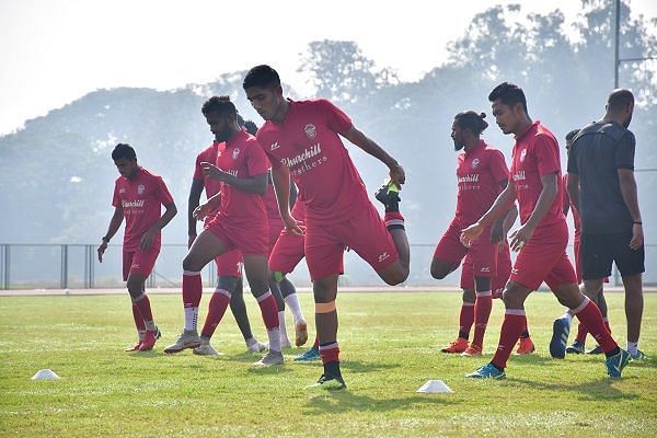 Churchill Brothers&#039; players go through their training drills