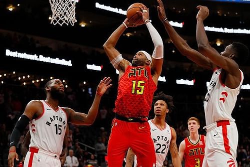 Vince Carter in action during the Toronto Raptors v Atlanta Hawks game