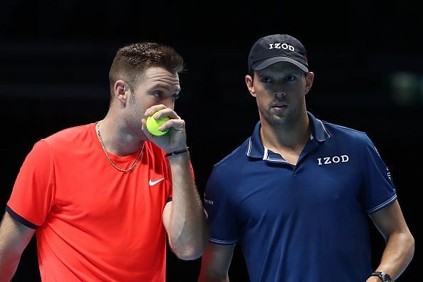 Jack Sock and Mike Bryan at the 2018 Nitto ATP Finals