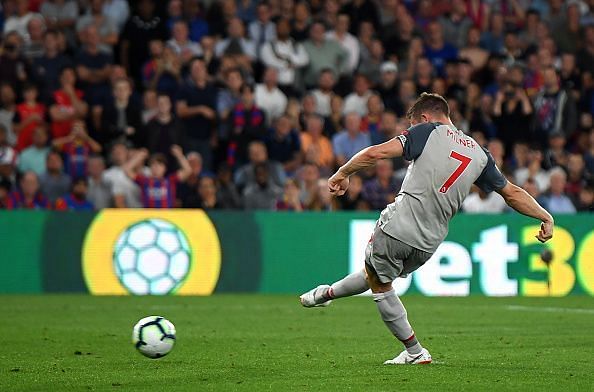 Milner&#039;s goal against Crystal Palace on 20 August was his 8th consecutive goal from the spot.