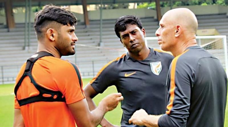 Anas Edathodika (right) is yet to start a game for Kerala Blasters and looked very jaded in the few minutes that he played against China in the friendly game. (AIFF Media)