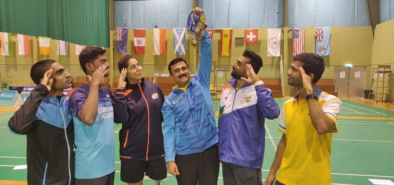 Head national coach for Indian Para-Badminton team, Gaurav Khanna, with the medal winners