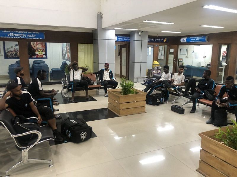 Minerva players waiting at Kozhikode airport