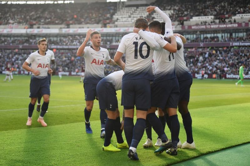 Tottenham players celebrating together
