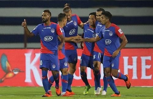 Bengaluru FC players celebrate after Udanta Singh's opener against FC Pune City (Image: ISL)